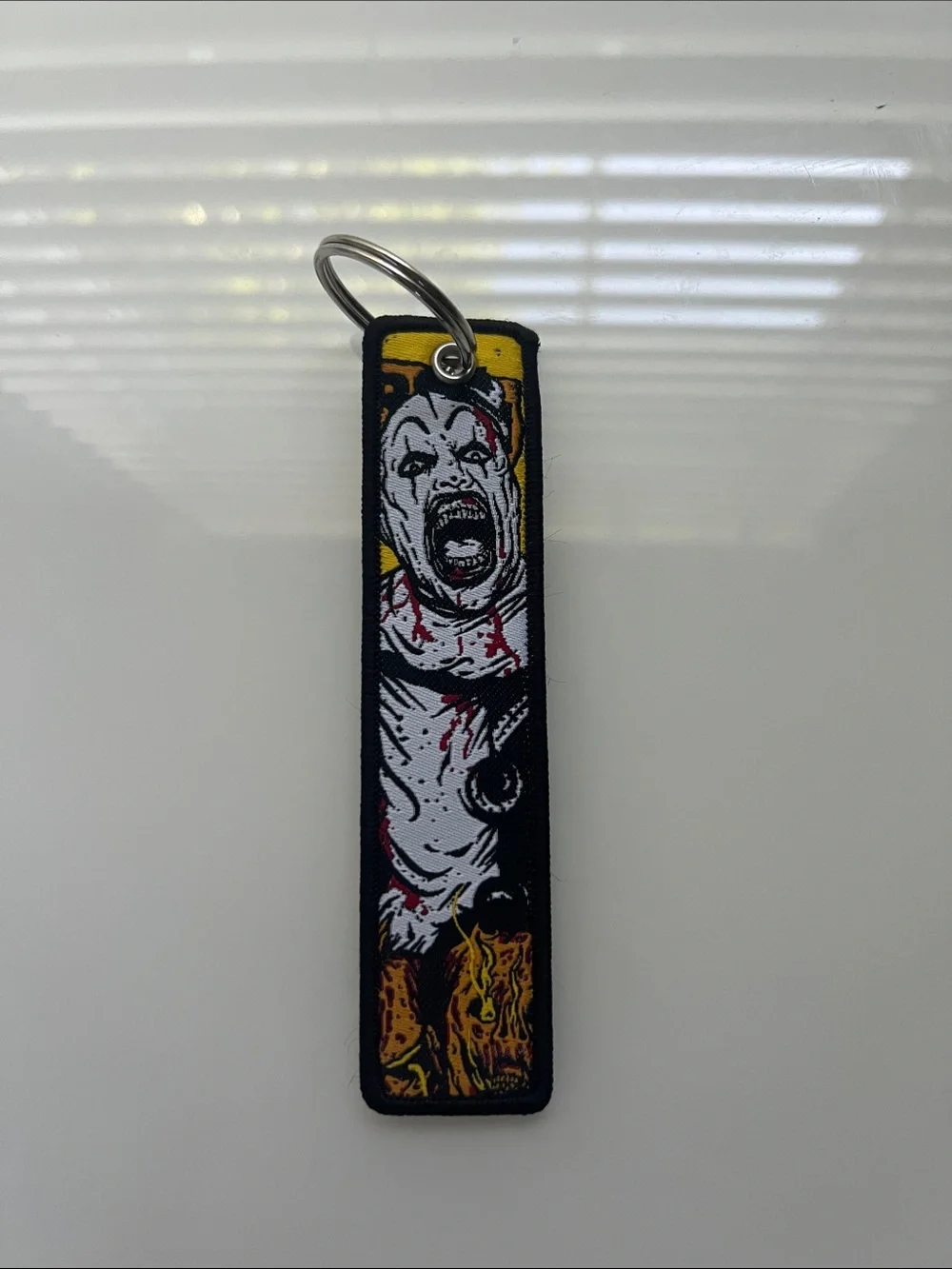 Art The Clown Horror Movie Character Embroidered Double Sided Key Tag Keychain